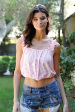 Load image into Gallery viewer, Embroidered Ruffle Trim Strap Sleeveless Crop Top