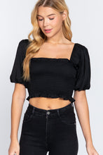 Load image into Gallery viewer, Elbow Length Sleeve Straight Neck Smocking Woven