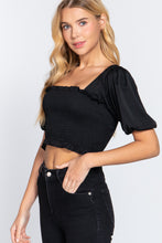 Load image into Gallery viewer, Elbow Length Sleeve Straight Neck Smocking Woven