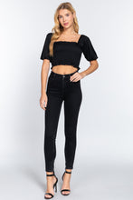 Load image into Gallery viewer, Elbow Length Sleeve Straight Neck Smocking Woven