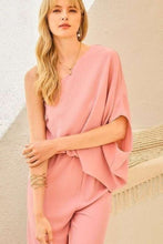 Load image into Gallery viewer, One Shoulder 3/4 Sleeve Unbalanced Waist Elastic Solid Pants Jumpsuit