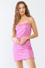 Load image into Gallery viewer, Fuchsia Geo Mesh Print Sleeveless Strappy Criss-Cross Open Back Mini Dress