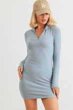 Load image into Gallery viewer, Blue Flannel Zip-Up Mock Neck Mini Dress