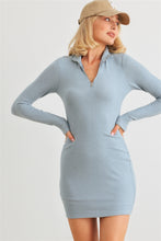 Load image into Gallery viewer, Blue Flannel Zip-Up Mock Neck Mini Dress