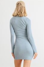 Load image into Gallery viewer, Blue Flannel Zip-Up Mock Neck Mini Dress