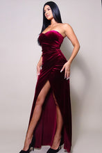 Load image into Gallery viewer, Strapless Sweetheart Maxi Velvet Dress