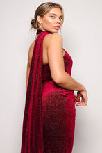 Load image into Gallery viewer, Scarf Top Glitter Velvet Jumpsuit
