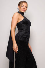 Load image into Gallery viewer, Scarf Top Glitter Velvet Jumpsuit