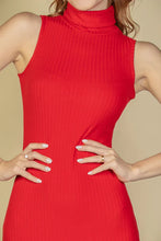 Load image into Gallery viewer, Ribbed Turtle Neck Sleeveless Bodycon Mini Dress
