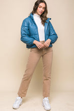 Load image into Gallery viewer, Pu Faux Leather Zipper Hooded Puffer Jacket