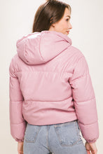 Load image into Gallery viewer, Pu Faux Leather Zipper Hooded Puffer Jacket