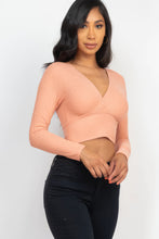Load image into Gallery viewer, Ribbed Wrap Front Long Sleeve Top