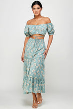Load image into Gallery viewer, Floral Off Shoulder Sleeve Back Tie Top Skirt Set