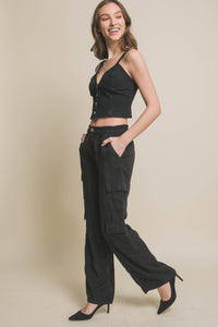 Full-Length Tencel Pants With Cargo Pockets