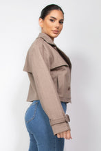 Load image into Gallery viewer, Notch Buckled Sleeve Crop Trench Coat
