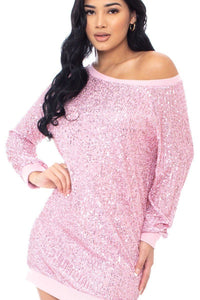 Sequin Wide Neck Boxy Mini-Dress