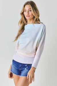 Tie-Dye Knit Boatneck Elastic Hem Top