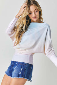 Tie-Dye Knit Boatneck Elastic Hem Top