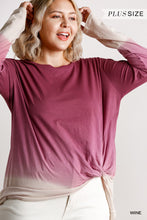 Load image into Gallery viewer, Ombre Print Long Sleeve Top With Gathered Front Detail And Raw Hem
