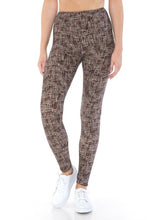 Load image into Gallery viewer, YOGA Style Banded Lined Multi Printed Knit Legging With High Waist Tweed Pattern
