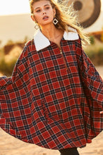 Load image into Gallery viewer, Plaid Poncho With Zipper Contrast Inside Front Pocket
