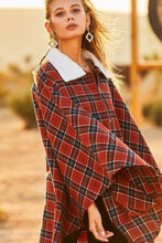 Load image into Gallery viewer, Plaid Poncho With Zipper Contrast Inside Front Pocket
