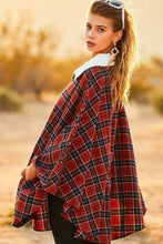 Load image into Gallery viewer, Plaid Poncho With Zipper Contrast Inside Front Pocket
