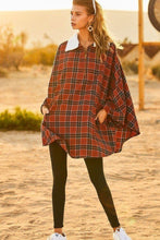 Load image into Gallery viewer, Plaid Poncho With Zipper Contrast Inside Front Pocket
