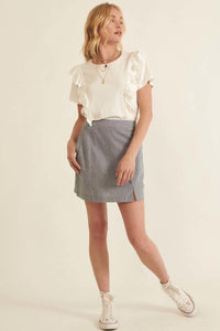 Banded Front Waist Pinstripe Mini Skirt Denim Blue