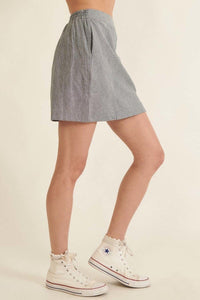 Banded Front Waist Pinstripe Mini Skirt Denim Blue