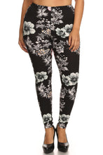 Load image into Gallery viewer, Plus Size Floral Graphic Printed Jersey Knit Legging With Elastic Waistband Detail
