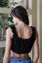 Load image into Gallery viewer, Embroidered Ruffle Trim Strap Sleeveless Crop Top
