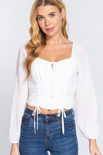 Load image into Gallery viewer, Long Sleeve Front Tied Woven Top With Ruched Detail
