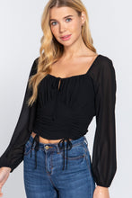 Load image into Gallery viewer, Long Sleeve Front Tied Woven Top With Ruched Detail
