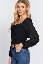 Load image into Gallery viewer, Long Sleeve Front Tied Woven Top With Ruched Detail
