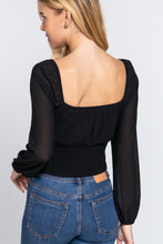 Load image into Gallery viewer, Long Sleeve Front Tied Woven Top With Ruched Detail
