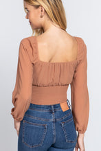 Load image into Gallery viewer, Long Sleeve Front Tied Woven Top With Ruched Detail
