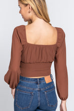 Load image into Gallery viewer, Long Sleeve Front Tied Woven Top With Ruched Detail
