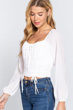 Load image into Gallery viewer, Long Sleeve Front Tied Woven Top With Ruched Detail
