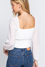 Load image into Gallery viewer, Long Sleeve Front Tied Woven Top With Ruched Detail
