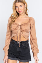 Load image into Gallery viewer, Long Sleeve Sweetheart Neck Front Ribbon-Tie Detail Woven Top
