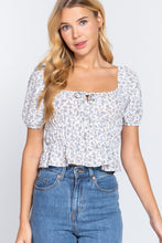 Load image into Gallery viewer, Short Sleeve Shirring Print Woven Top
