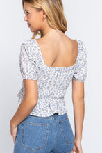 Load image into Gallery viewer, Short Sleeve Shirring Print Woven Top
