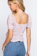 Load image into Gallery viewer, Short Sleeve Shirring Print Woven Top
