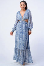 Load image into Gallery viewer, Printed V-Neck Self Belted Side Cut Out Ruffled Maxi Dress
