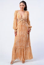 Load image into Gallery viewer, Printed V-Neck Self Belted Side Cut Out Ruffled Maxi Dress
