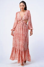 Load image into Gallery viewer, Printed V-Neck Self Belted Side Cut Out Ruffled Maxi Dress
