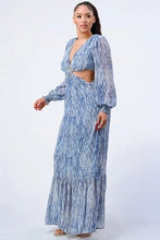 Load image into Gallery viewer, Printed V-Neck Self Belted Side Cut Out Ruffled Maxi Dress
