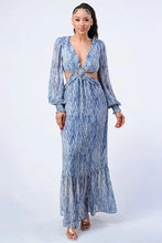 Load image into Gallery viewer, Printed V-Neck Self Belted Side Cut Out Ruffled Maxi Dress
