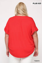 Load image into Gallery viewer, Solid Viscose Knit Surplice Top With Ruffle Sleeve
